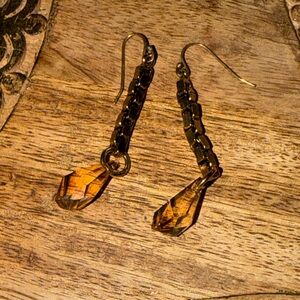 Dangling Earrings w/ Teardrop Root Beer Brown Crystals